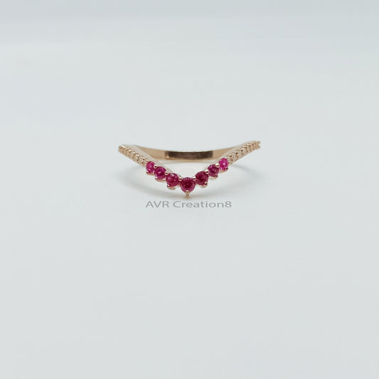 Chevron Wedding Ring, Pink Ruby Engagement Ring, Ruby Gemstone Silver Ring, Birthstone Ring, Ruby Ring, Curved Band, Chevron Wedding Ring