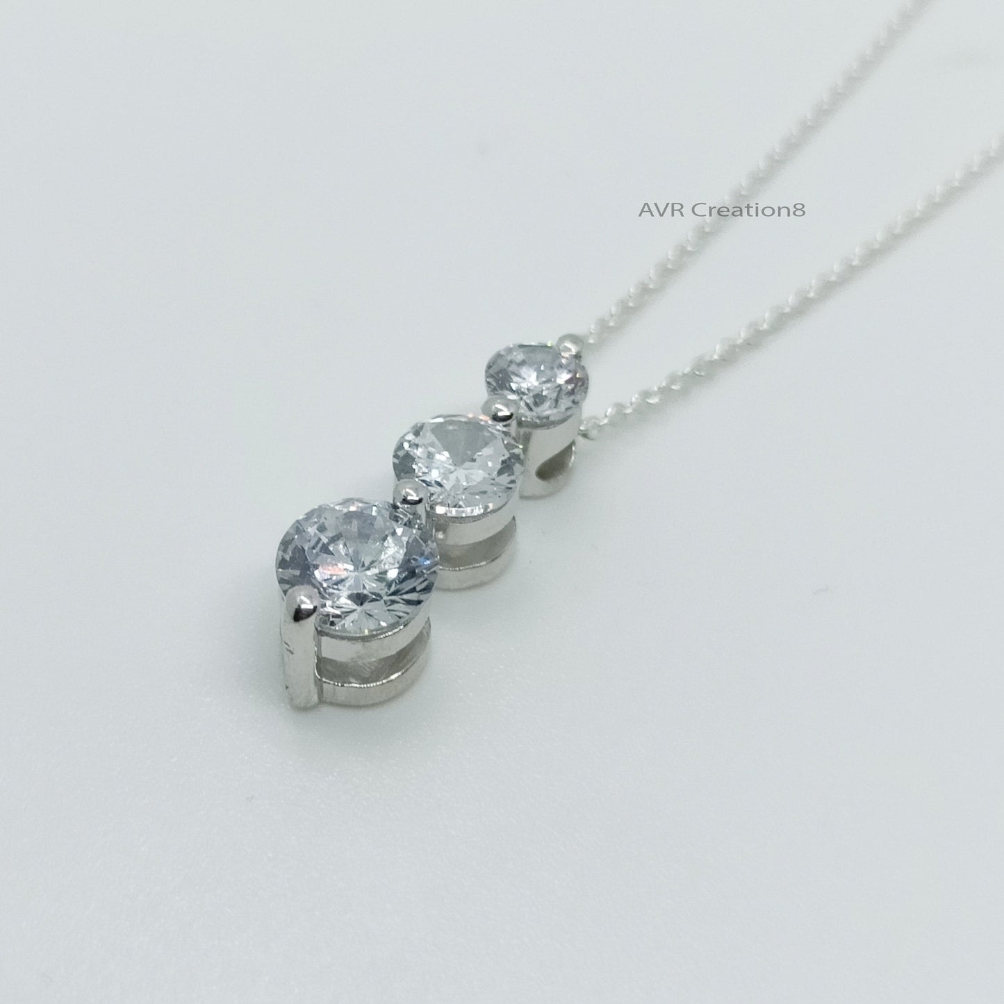 Three Stone Moissanite Necklace | Moissanite Pendant | 925 Sterling Silver | Past Present Future Necklace | Gift for Her | Birthday Gift