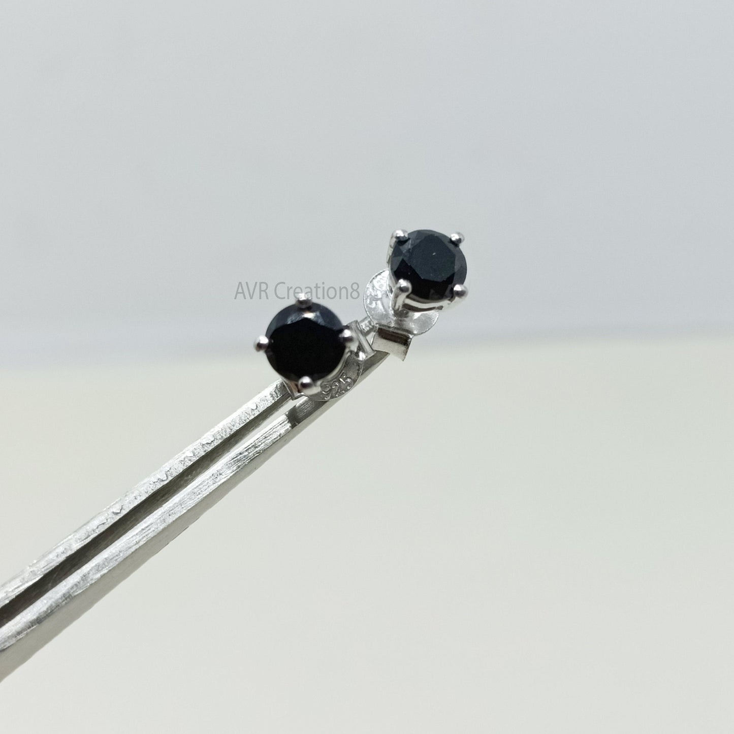 Black Diamond Stud Earrings | Black Gemstone Studs | 925 Sterling Silver | Pushback Earrings | Prong Set Earrings | Gifts For Girlfriend