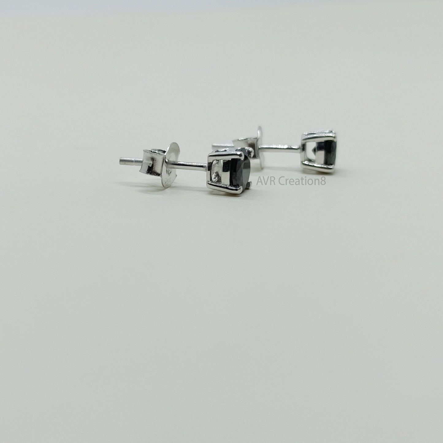 Black Diamond Stud Earrings | Black Gemstone Studs | 925 Sterling Silver | Pushback Earrings | Prong Set Earrings | Gifts For Girlfriend