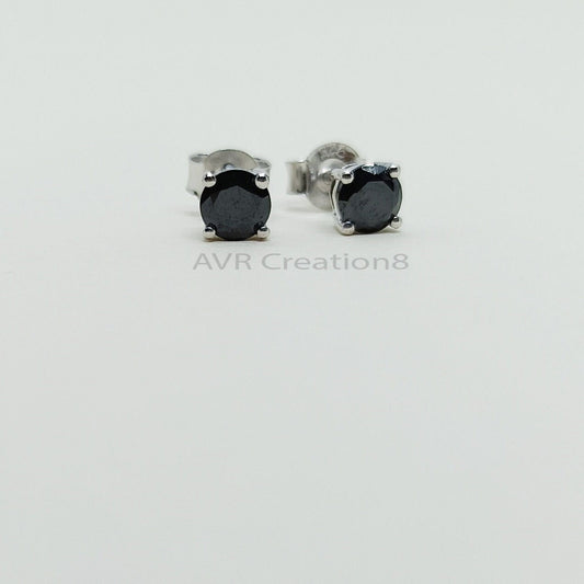 Black Diamond Stud Earrings | Black Gemstone Studs | 925 Sterling Silver | Pushback Earrings | Prong Set Earrings | Gifts For Girlfriend