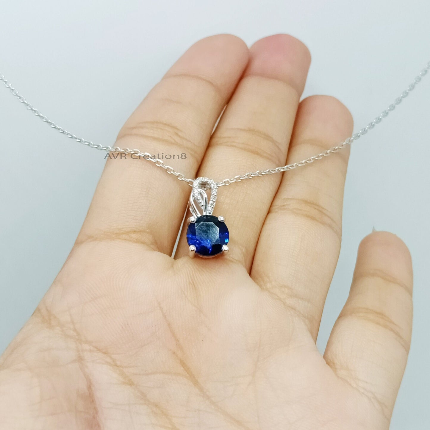 Blue Sapphire & Diamond Necklace Pendant | Minimalist Blue Gemstone Pendant | 925 Sterling Silver | Pendant For Women | September Birthstone