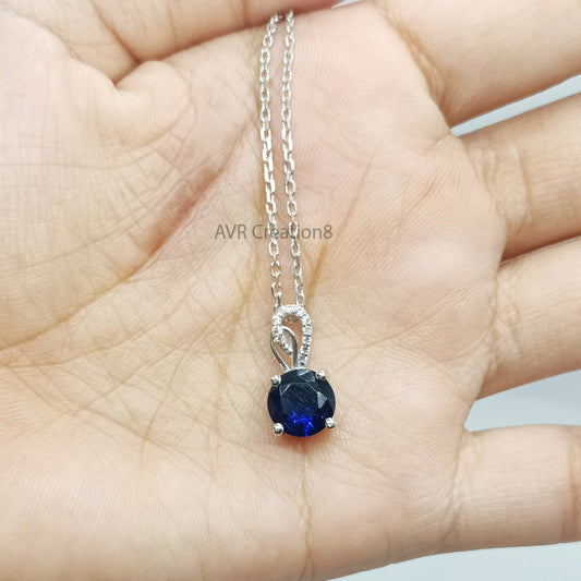 Blue Sapphire & Diamond Necklace Pendant | Minimalist Blue Gemstone Pendant | 925 Sterling Silver | Pendant For Women | September Birthstone