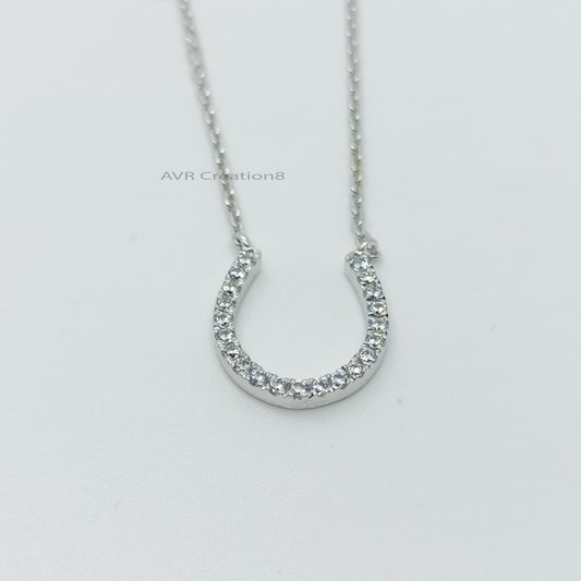 Diamond Horseshoe Necklace, Dainty Chain Horseshoe Necklace, Charm Good Luck Pendant, 14K White Gold Plated, Mothers Day Gifts For Mom