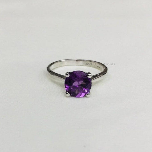 Oval Amethyst Solitaire Ring, Sterling Silver Purple Gemstone Ring, Dainty February Birthstone Ring, Promise Ring for Her, Minimalist Ring