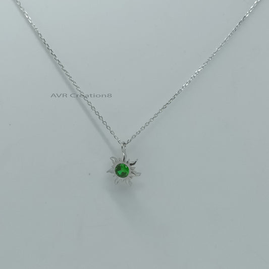 Sun Emerald Necklace | Green Emerald Moissanite Pendant | 925 Sterling Silver | May Birthstone Pendant | Celestial Jewelry | Gift for Her
