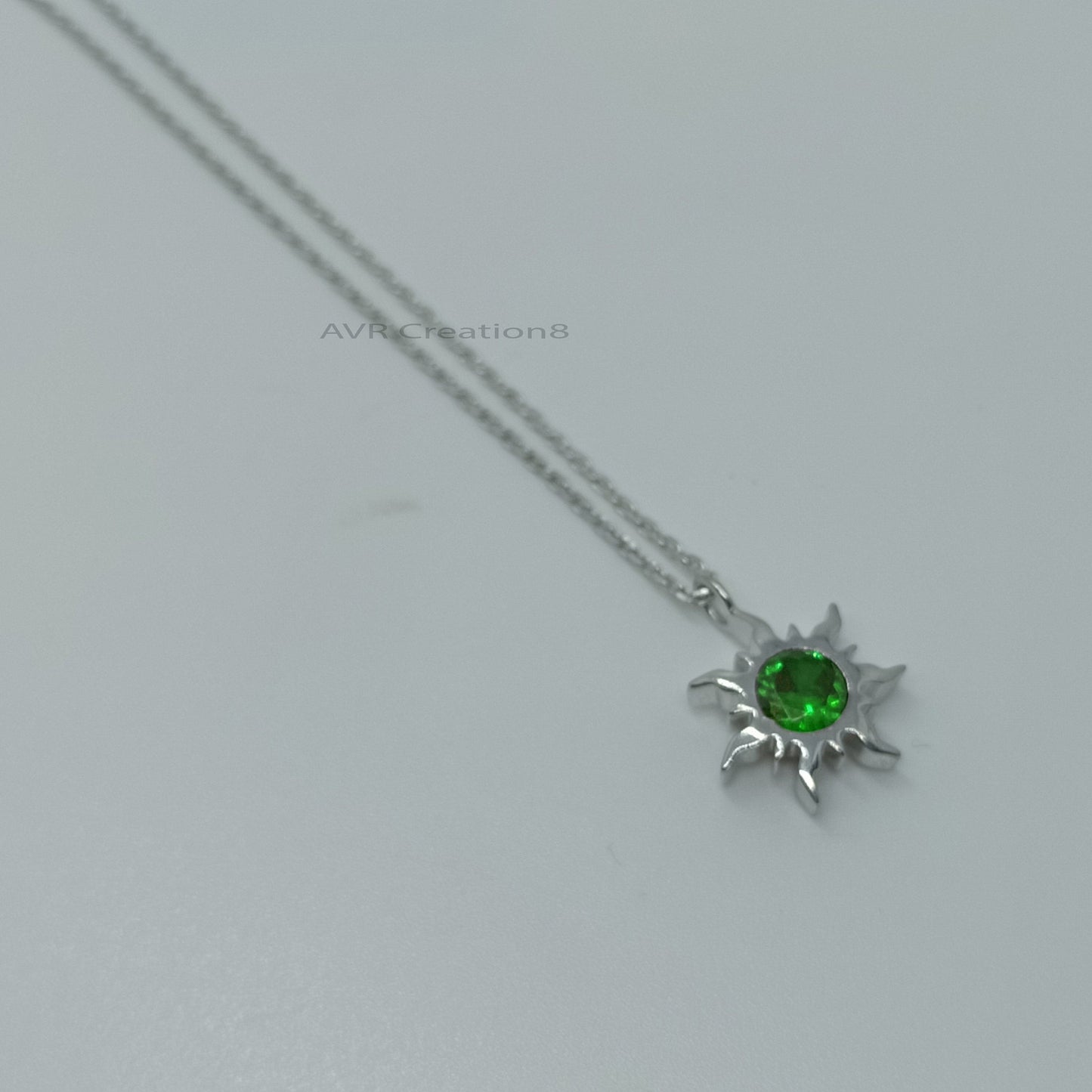 Sun Emerald Necklace | Green Emerald Moissanite Pendant | 925 Sterling Silver | May Birthstone Pendant | Celestial Jewelry | Gift for Her