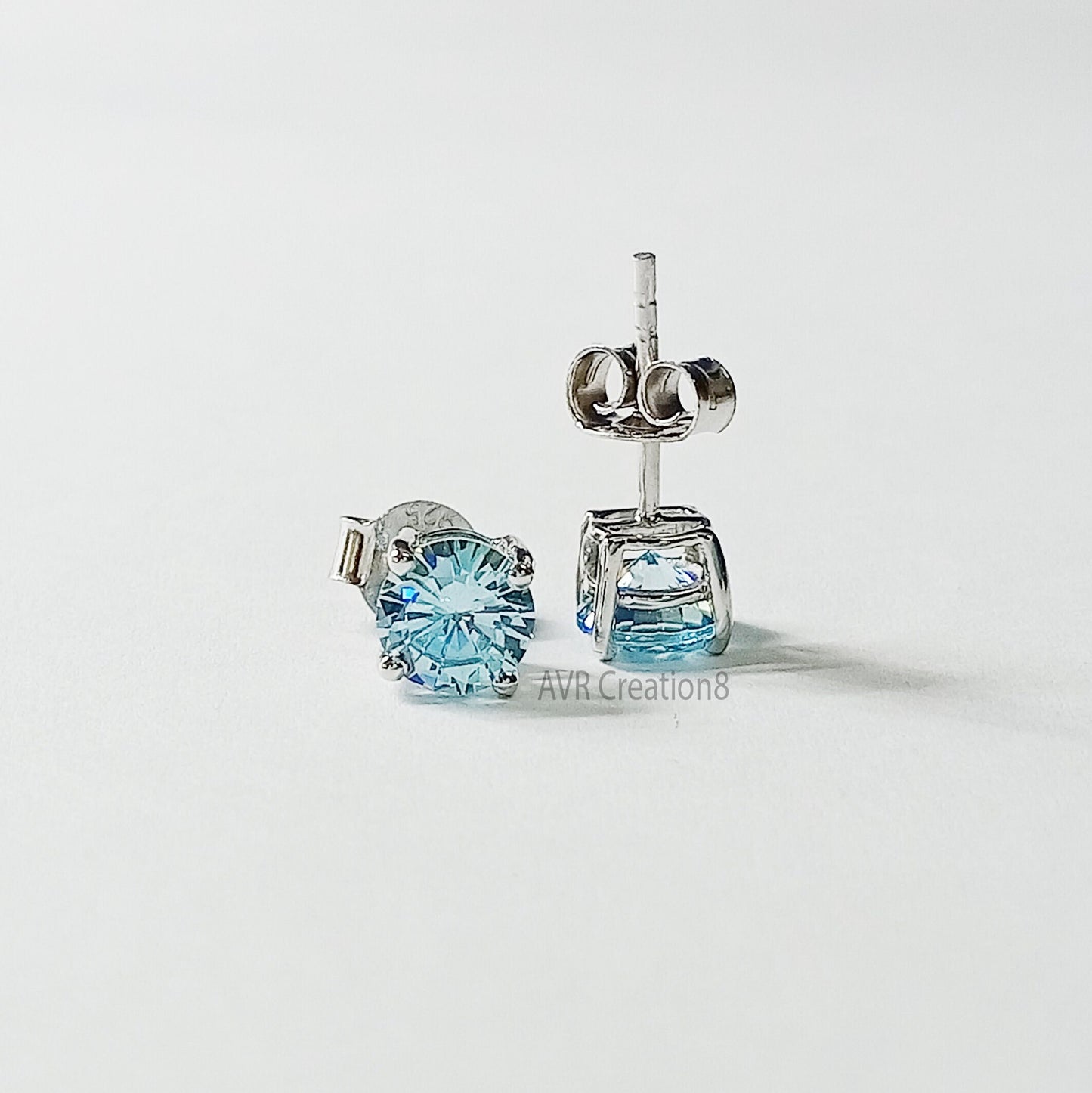 Blue Topaz Stud Earrings | Round Blue Topaz | 925 Sterling Silver | December Birthstone Earrings | Minimalist Everyday Jewelry Gift for Her
