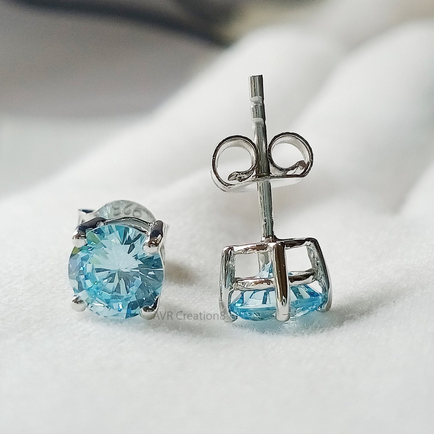 Blue Topaz Stud Earrings | Round Blue Topaz | 925 Sterling Silver | December Birthstone Earrings | Minimalist Everyday Jewelry Gift for Her