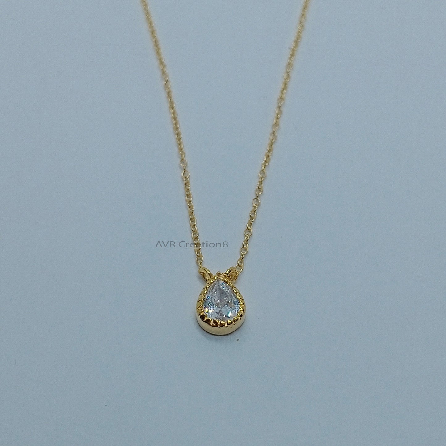 Pear Shape Pendant Necklace For Her, Ladies Solitaire Pear Necklace, 14K Yellow Gold Plated, Teardrop Pendant Necklace, Anniversary Gifts
