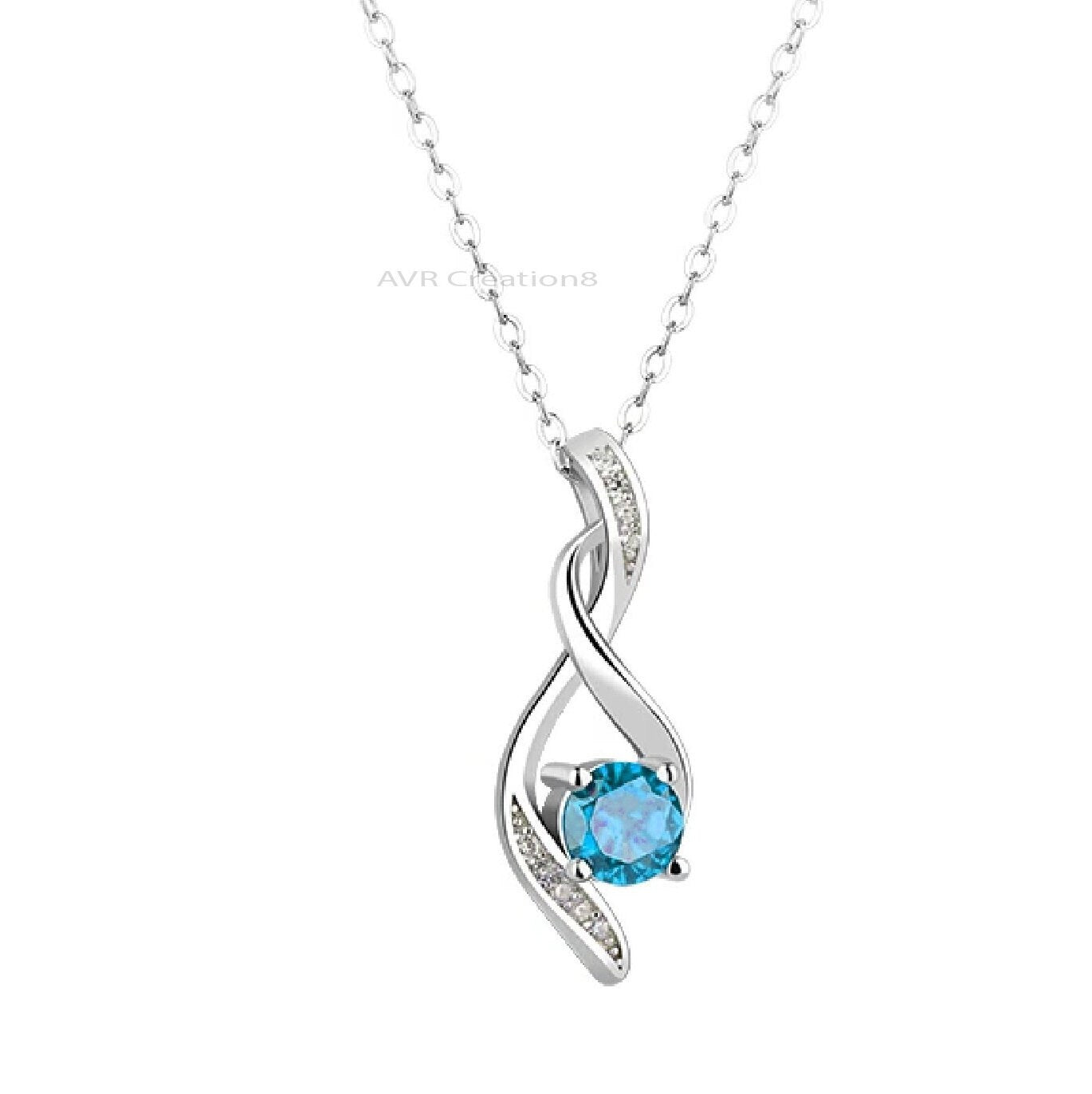 Infinity Swirl Blue Topaz Necklace | Sterling Silver Aquamarine Pendant | Dainty Gemstone Necklace | December/March Birthstone Gift For Her