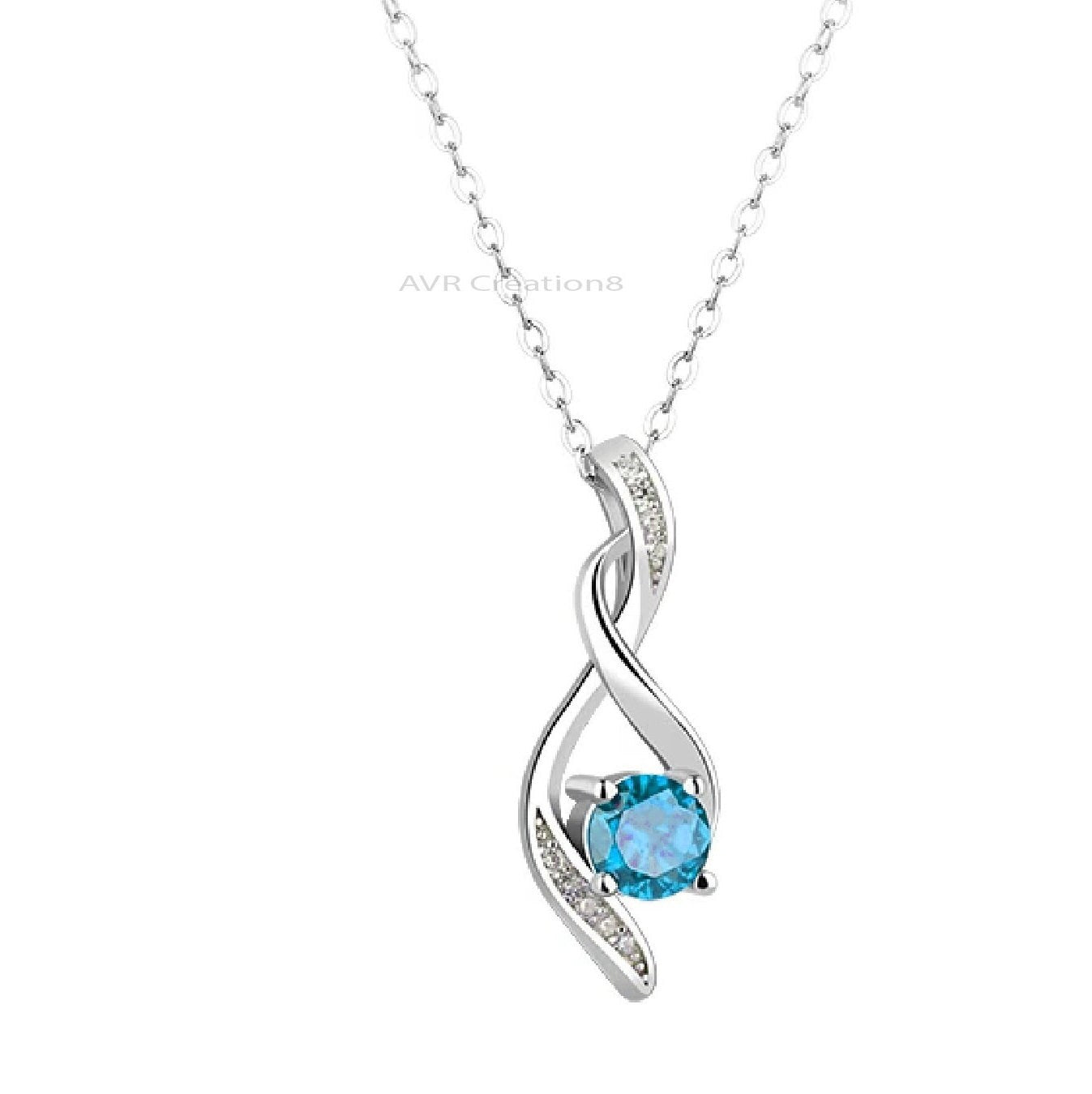 Infinity Swirl Blue Topaz Necklace | Sterling Silver Aquamarine Pendant | Dainty Gemstone Necklace | December/March Birthstone Gift For Her