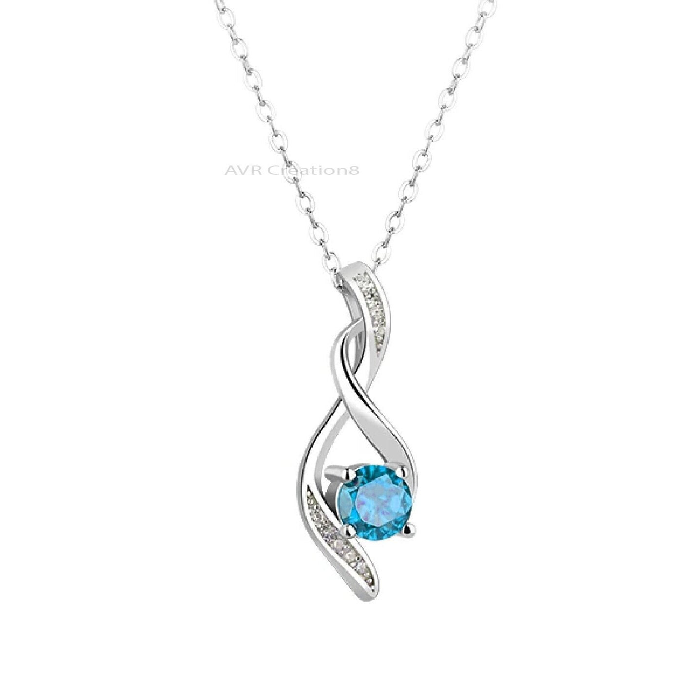 Infinity Swirl Blue Topaz Necklace | Sterling Silver Aquamarine Pendant | Dainty Gemstone Necklace | December/March Birthstone Gift For Her
