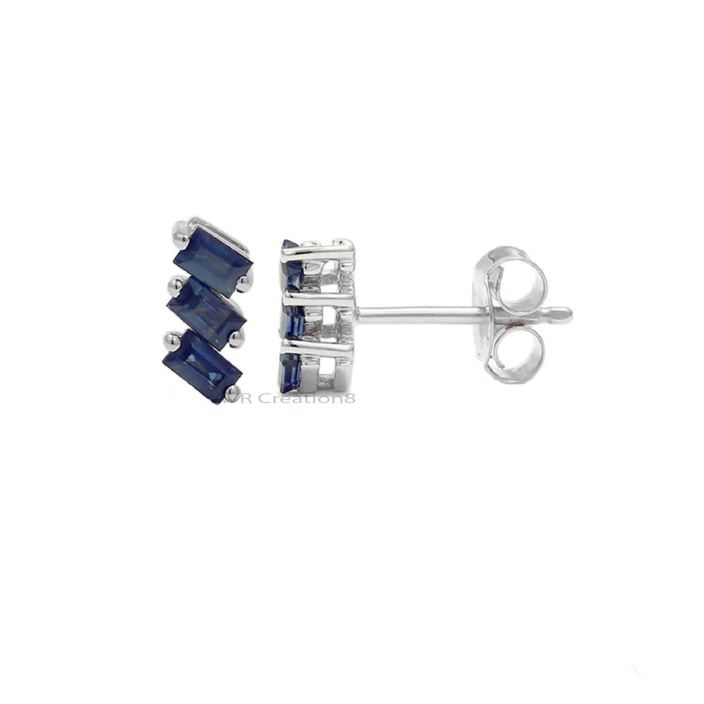 Dainty Sapphire Baguette Earrings, Baguette Studs, Blue Baguette Earrings, 925 Sterling Silver, Tiny Stud Earrings, Mother's Day Sale