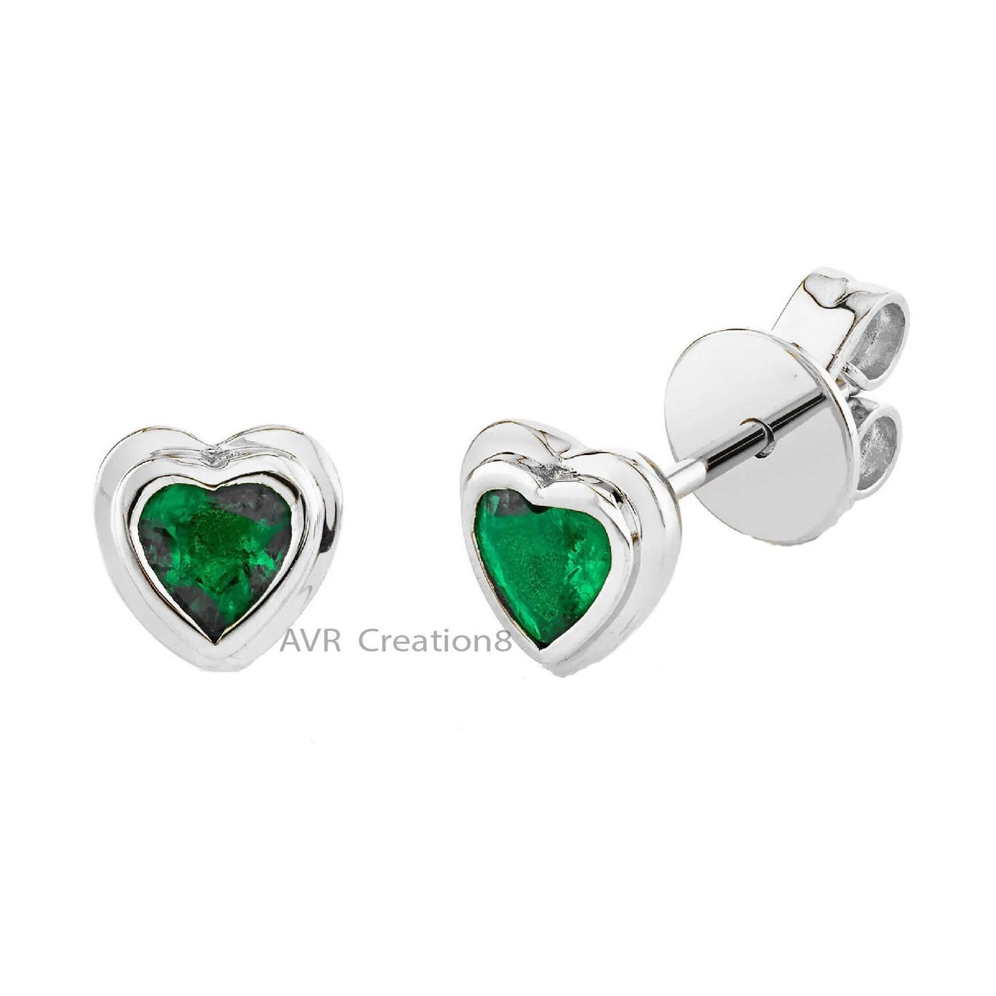 Heart Cut Created Green Emerlad Stud Earrings, Heart Shape Emerlad Birthstone Studs Gift For Her, 14K White Gold Plated, Anniversary Gifts