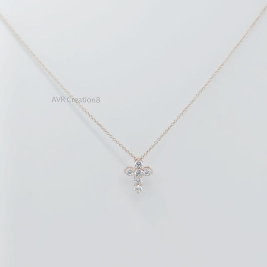 Tiny Cross Diamond Pendant Necklace | Dainty Pave Diamond Cross | 925 Sterling Silver | Everyday Wear Religious Jewelry | Pendant For Women