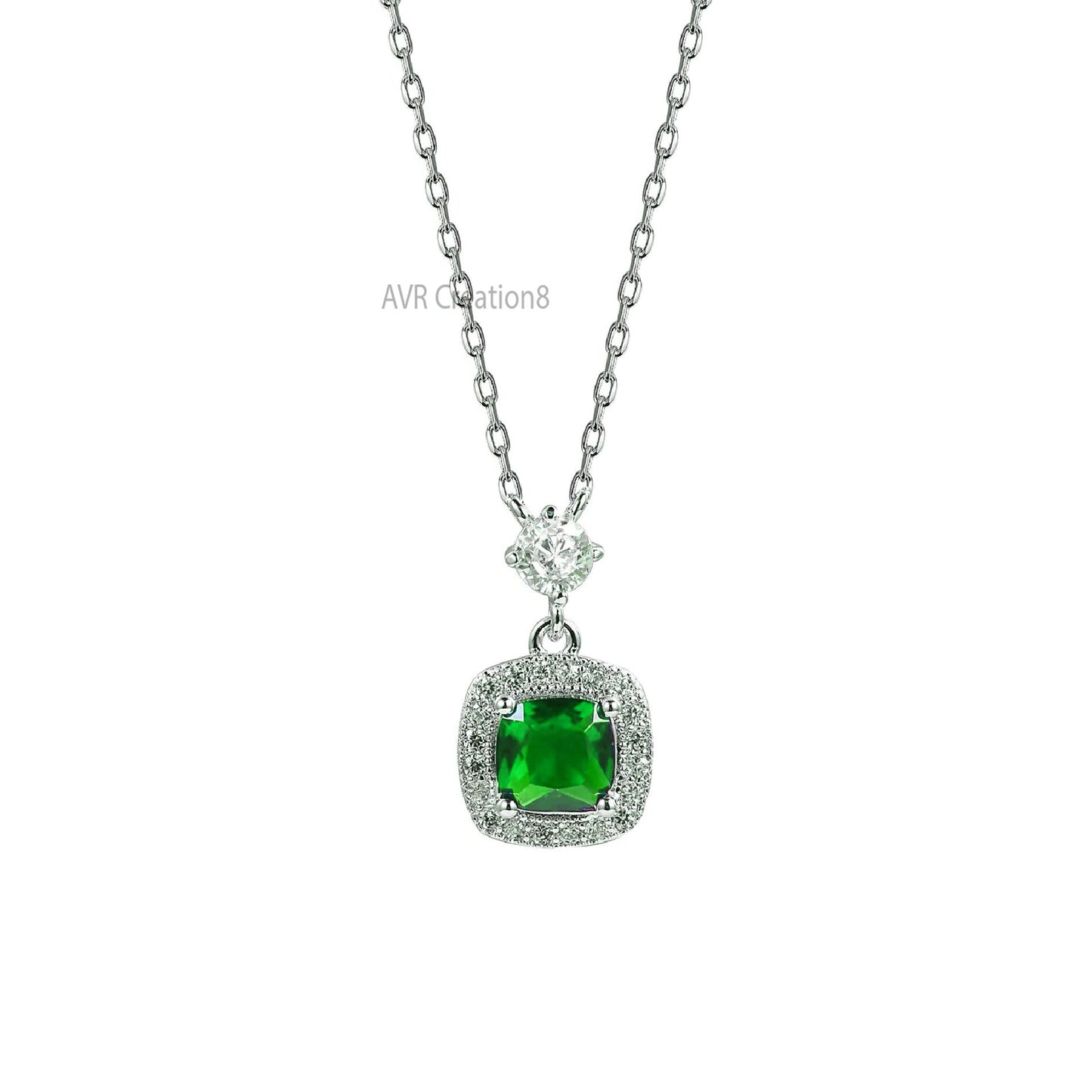 Cushion Cut Green Amethyst/Peridot Halo Necklace | Sterling Silver Gemstone Pendant | Dainty May/August Birthstone Gift | Everyday Jewelry
