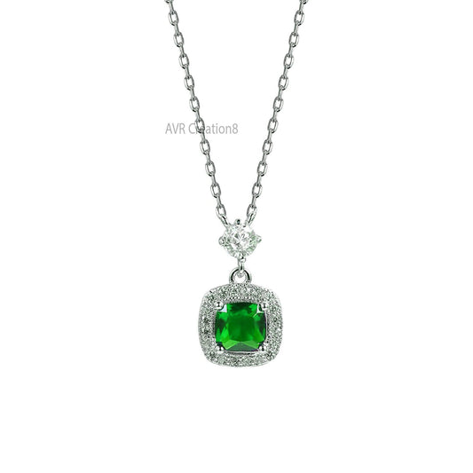 Cushion Cut Green Amethyst/Peridot Halo Necklace | Sterling Silver Gemstone Pendant | Dainty May/August Birthstone Gift | Everyday Jewelry