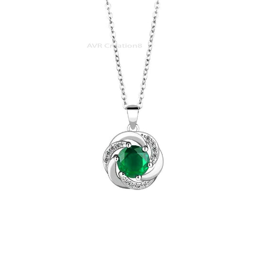 Green Emerald & Diamond Necklace Pendant For Her, May Gemstone Pendant, Minimalist Diamond Pendant, 14K White Gold Plated, Anniversary Gifts