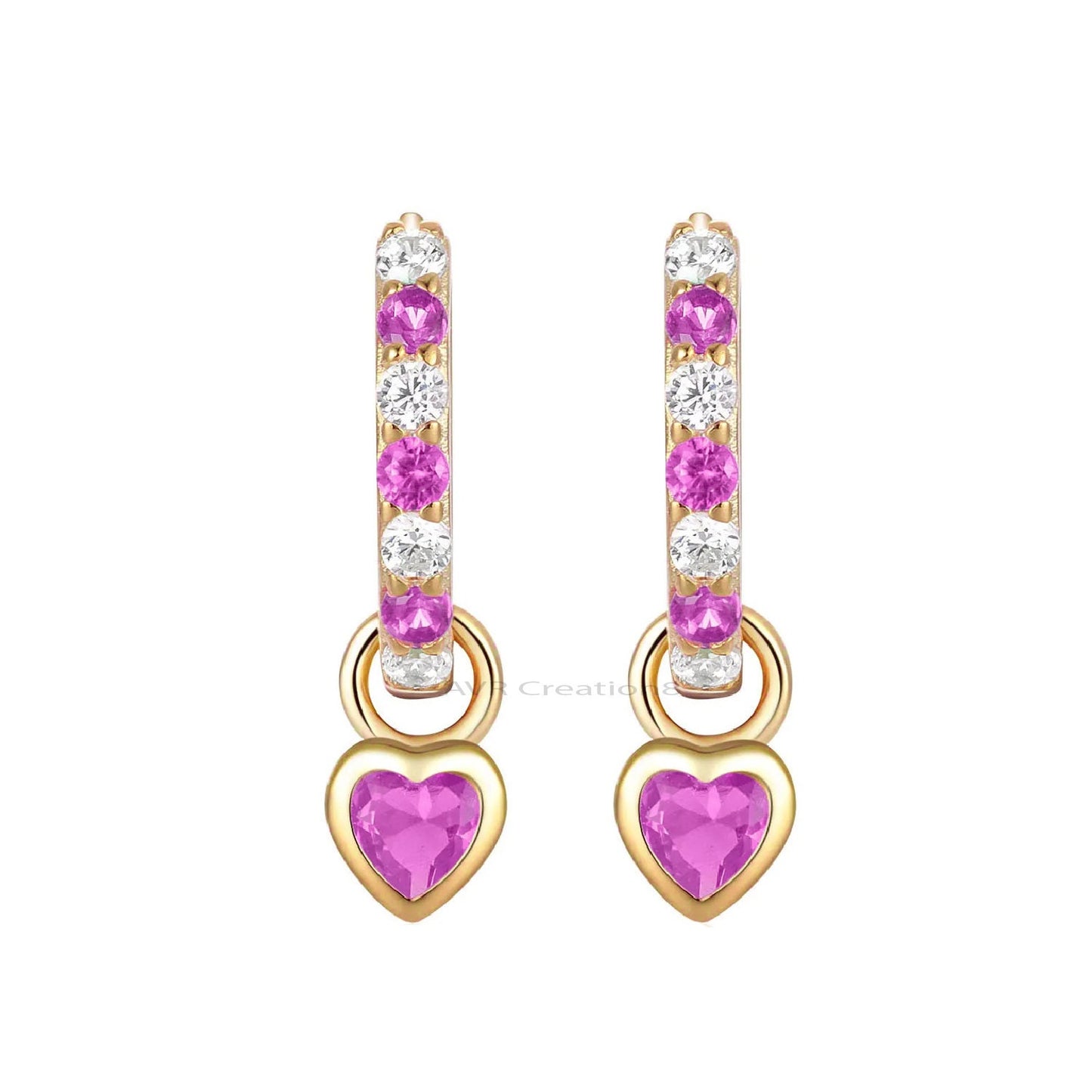 Heart Amethyst & Diamond Hoop Earrings, Purple Gemstone Earring, Daily Use Earrings, 14K Yellow Gold Plated, Anniversary Gifts, Mother Gifts
