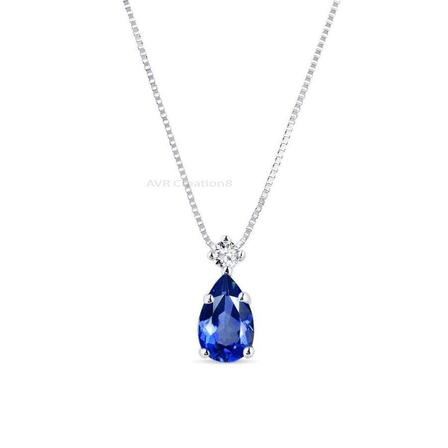 Sapphire Teardrop Necklace | Blue Sapphire Pendant | September Birthstone Necklace | 925 Sterling Silver | Anniversary Gifts | Gift for Her