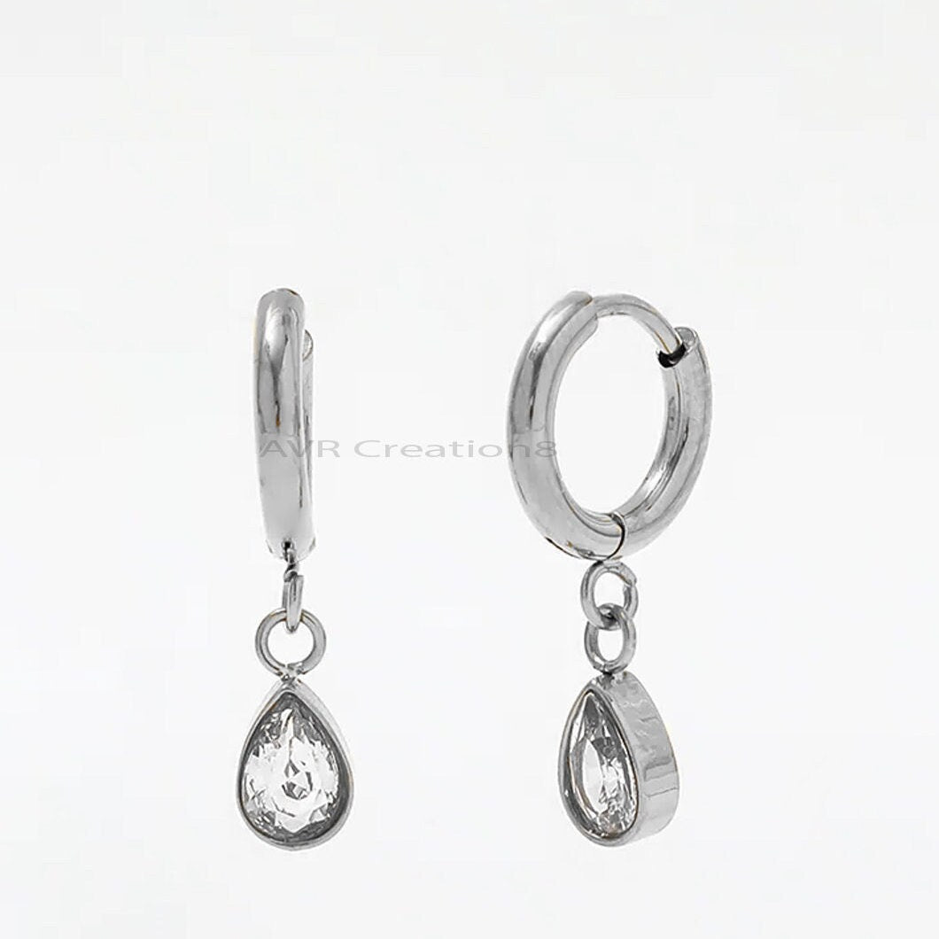 Teardrop Shape Drop & Dangle Earrings, Dangle Diamond Earrings, Pear shaped Earrings, 14K White Gold Plated, Mothers Day Gifts For Mom