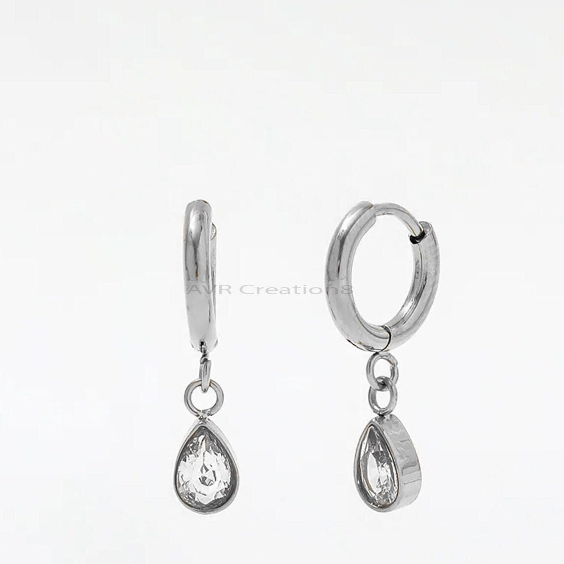 Teardrop Shape Drop & Dangle Earrings, Dangle Diamond Earrings, Pear shaped Earrings, 14K White Gold Plated, Mothers Day Gifts For Mom