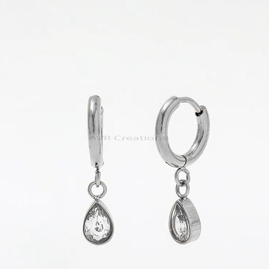Teardrop Shape Drop & Dangle Earrings, Dangle Diamond Earrings, Pear shaped Earrings, 14K White Gold Plated, Mothers Day Gifts For Mom
