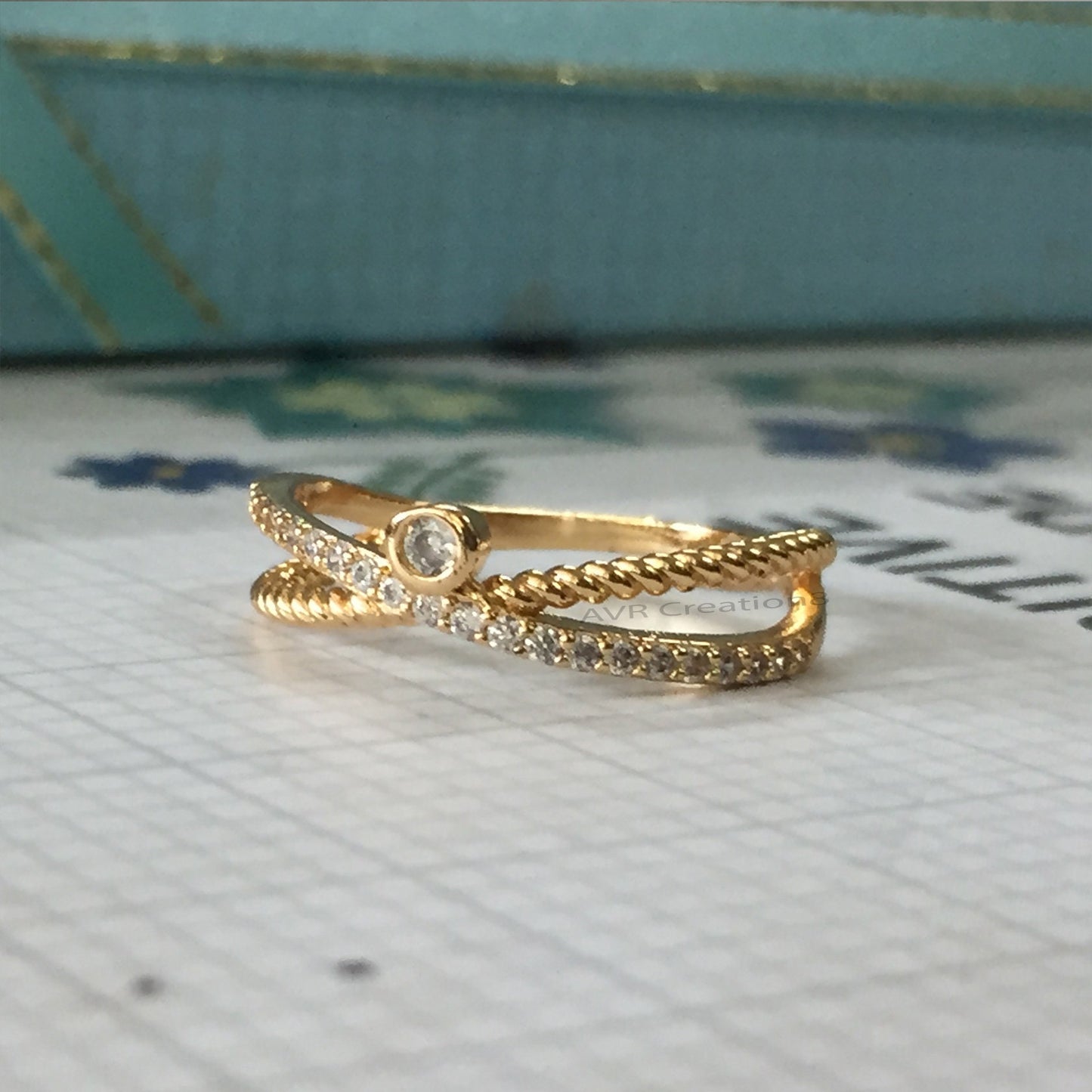Diamond Wedding Band For Women, Minimalist Crossover Anniversary Band, Stackable Wedding Ring, 14K Yellow Gold Plated Ladies Diamond Ring