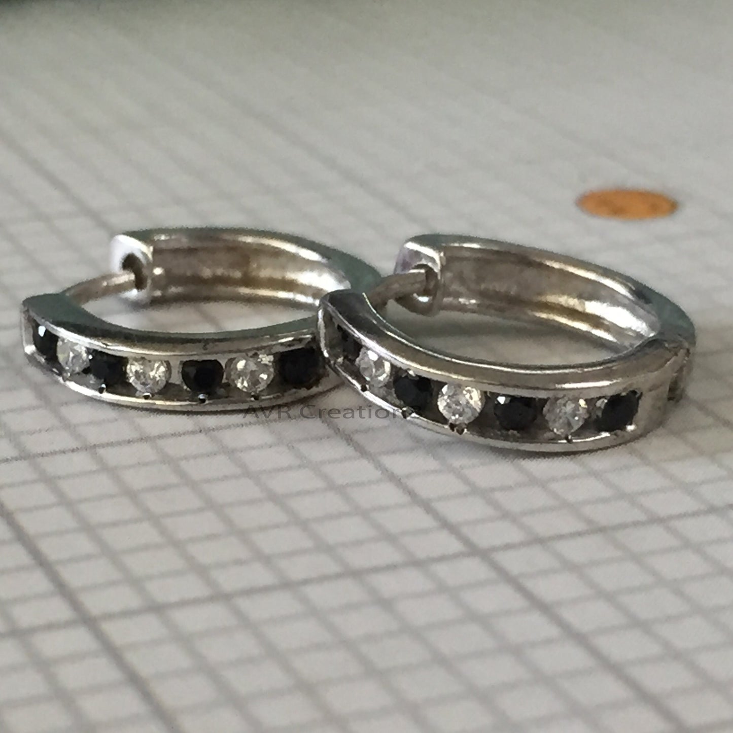 Black & White Diamond Hoop Earrings, Round Diamond Hoop Earrings, Dainty Huggie Hoop Earrings, 14K White Gold Black Diamond Earrings, Gifts