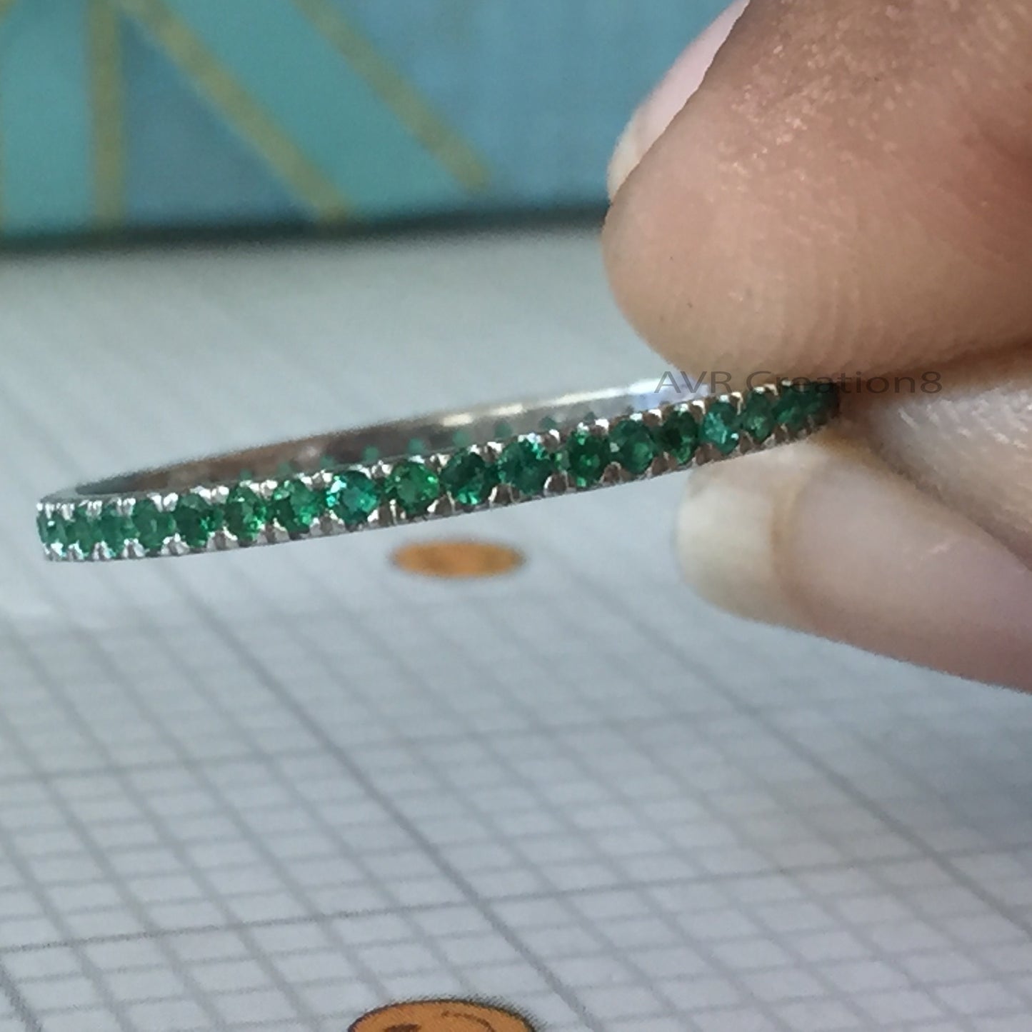 Emerald Eternity Ring | 925 Sterling Silver Green Gemstone Band | May Birthstone Ring | Stacking Ring | Full Eternity Band | Gift For Her