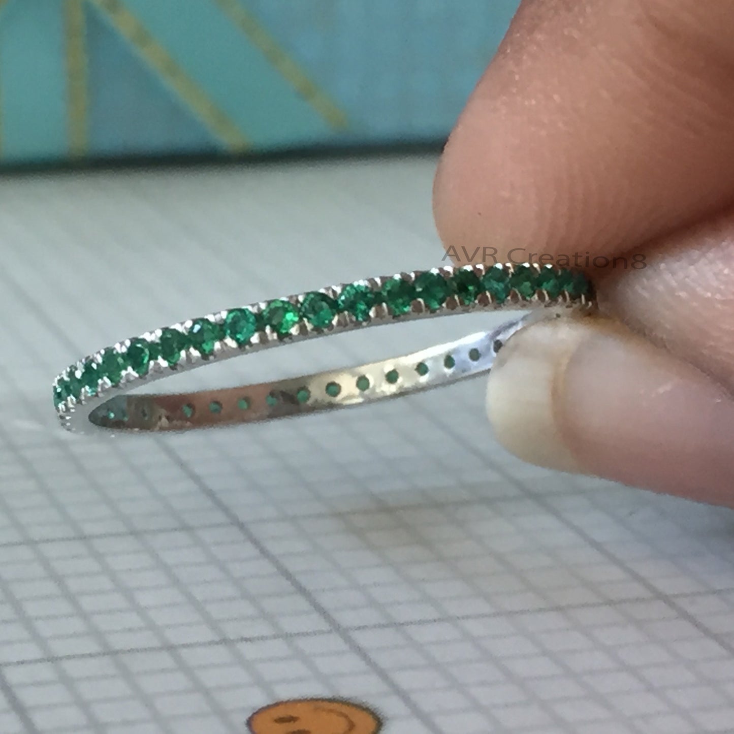 Emerald Eternity Ring | 925 Sterling Silver Green Gemstone Band | May Birthstone Ring | Stacking Ring | Full Eternity Band | Gift For Her
