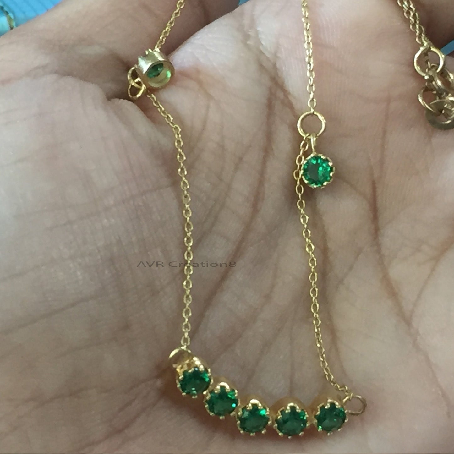 Emerald Station Necklace, Green Gemstone Necklace, Emerald Necklace, May Birthstone Pendant, Perfect Gift for Mom, Handmade Necklace Women