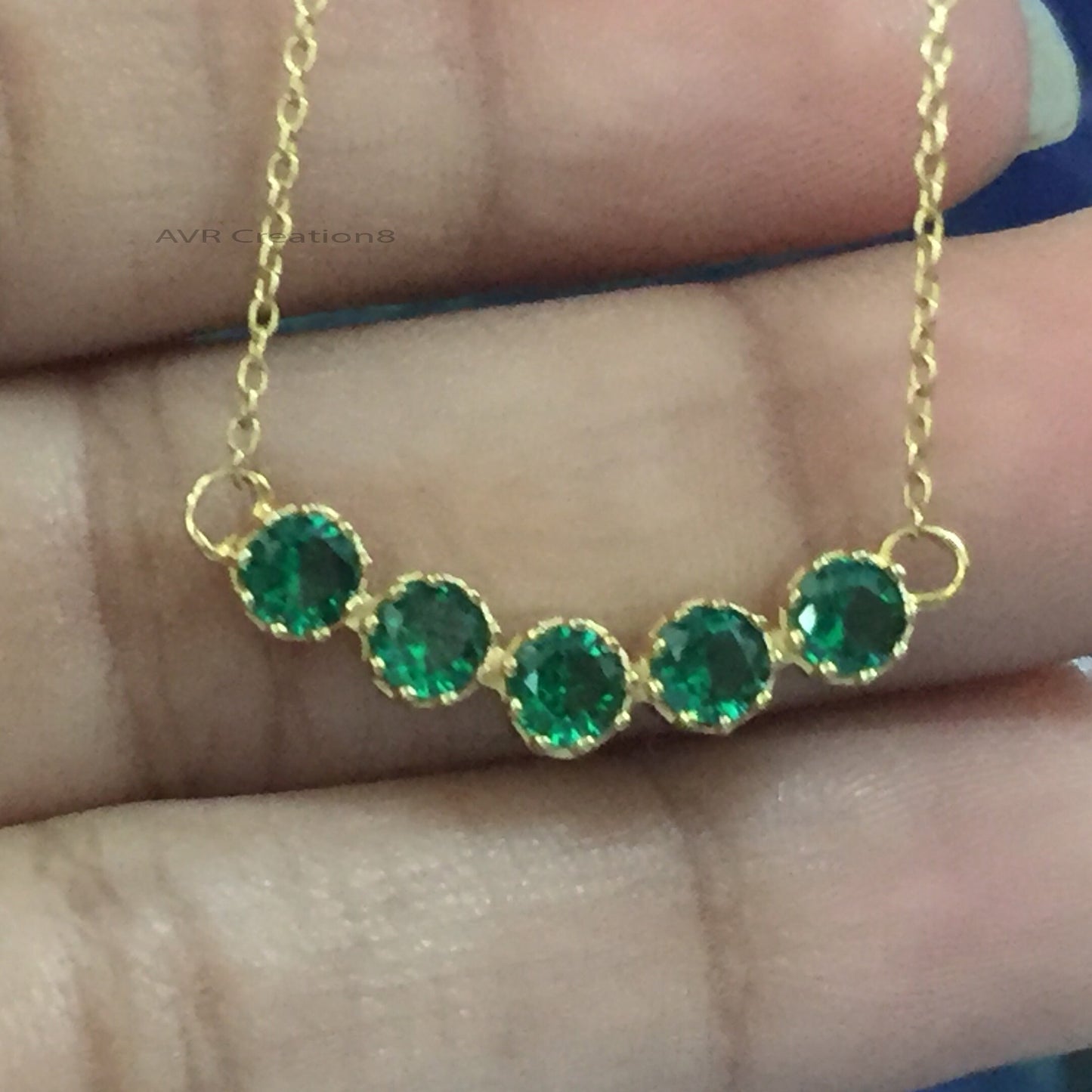 Emerald Station Necklace, Green Gemstone Necklace, Emerald Necklace, May Birthstone Pendant, Perfect Gift for Mom, Handmade Necklace Women