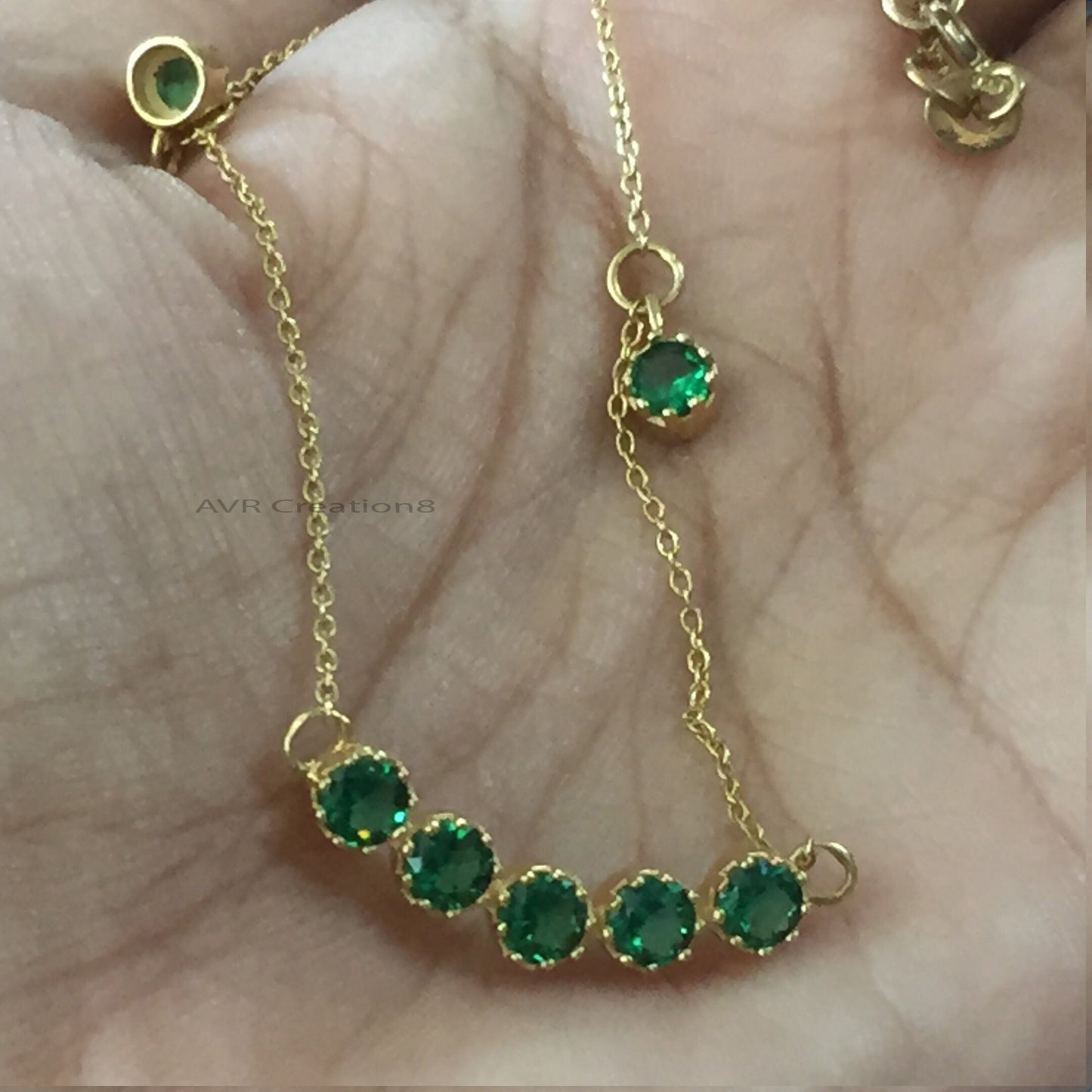 Emerald Station Necklace, Green Gemstone Necklace, Emerald Necklace, May Birthstone Pendant, Perfect Gift for Mom, Handmade Necklace Women