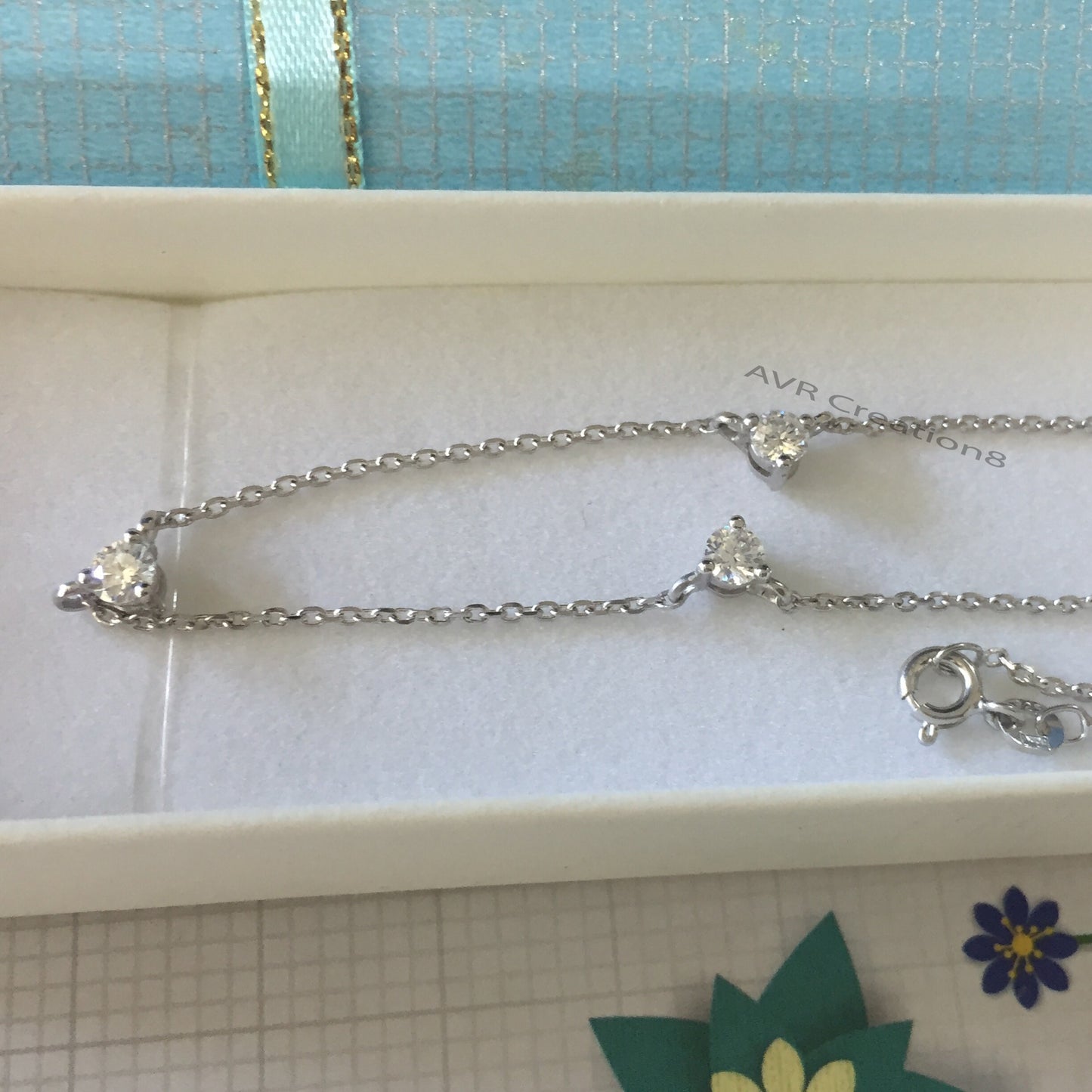 Diamond Station Necklace, Diamond Solitaire Necklace, Pendant For Women, Bridal Diamond Necklace, Prong Set Pendant, 14K White Gold Plated