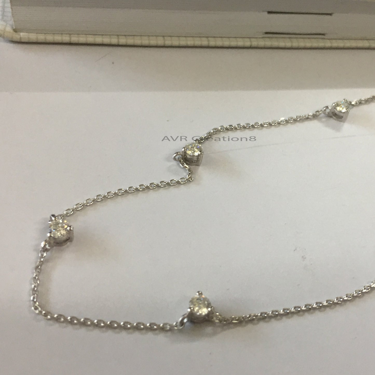 Diamond Station Necklace, Diamond Solitaire Necklace, Pendant For Women, Bridal Diamond Necklace, Prong Set Pendant, 14K White Gold Plated
