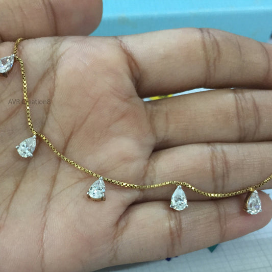 Pear Cut Diamond Stations Necklace For Women, Teardrop Diamond Necklace, Charm Station Necklace, Anniversary Gifts, 14K Yellow Gold Plated