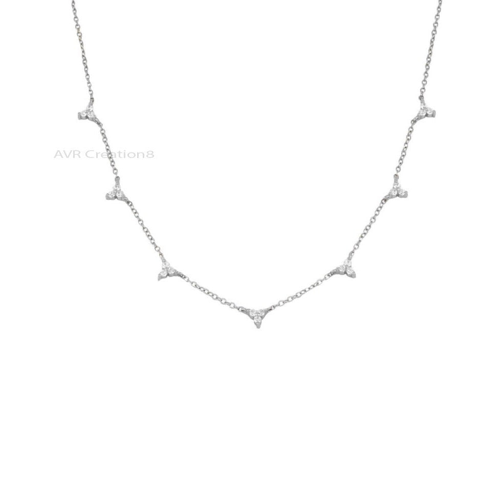 Diamond Station Three Stone Women's Necklace Pendant, Diamond Station Necklace, Daily Use Pendant, 925 Sterling Silver, Gifts For Her