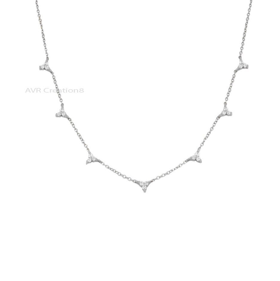 Diamond Station Three Stone Women's Necklace Pendant, Diamond Station Necklace, Daily Use Pendant, 925 Sterling Silver, Gifts For Her