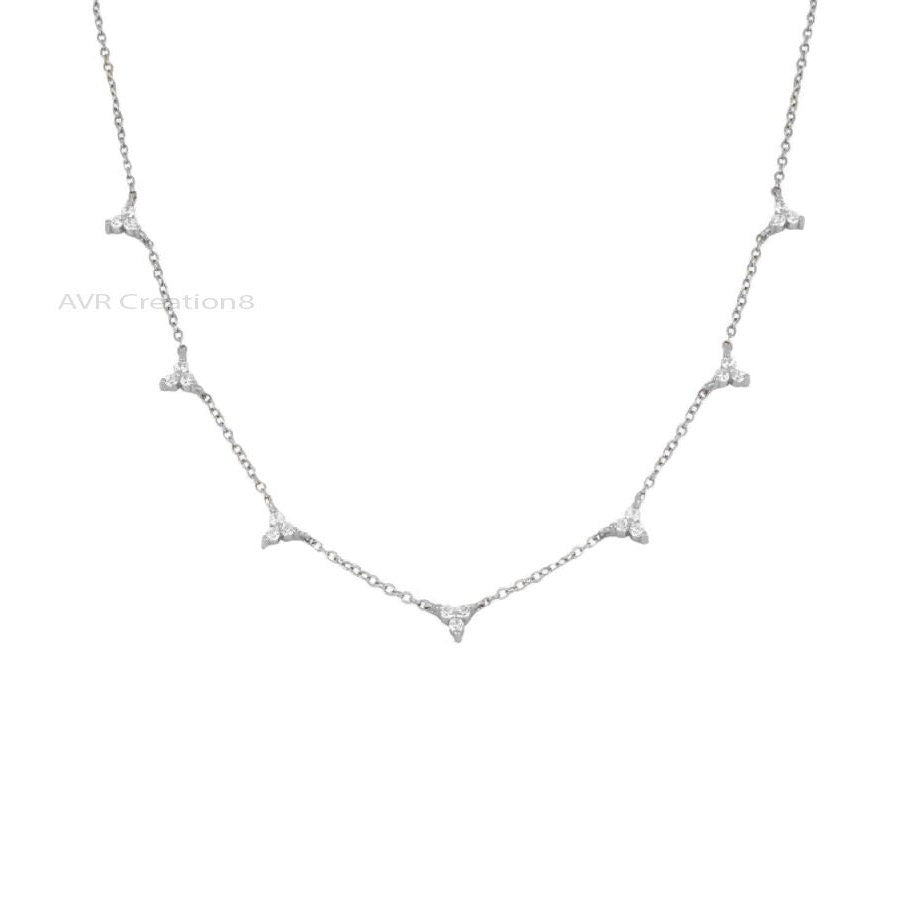 Diamond Station Three Stone Women's Necklace Pendant, Diamond Station Necklace, Daily Use Pendant, 925 Sterling Silver, Gifts For Her
