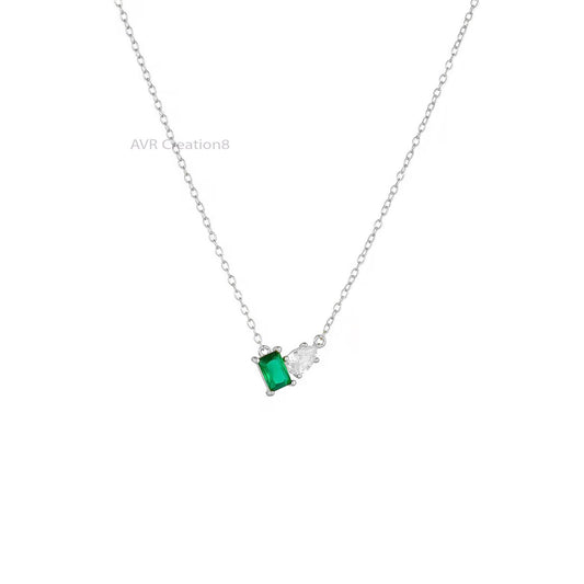 Emerald & Pear Cut Pendant Necklace, Green Emerald Pendant, Necklace with chain, Diamond Pendant, 925 Sterling Silver, Pendant For Women