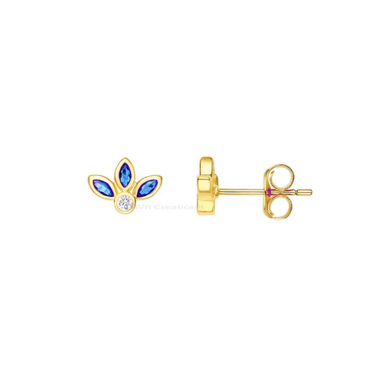 Marquise Cut Blue Sapphire Stud Earrings, Sapphire & Diamond Stud Earrings, Silver Tiny Earrings, Pushback Stud Earrings, Earrings For Women