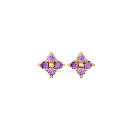 Purple Amethyst Stud Earrings, Round Cut Flower Shape Earrings, Gemstone Stud Earrings, 14K Yellow Gold Plated, Mothers Day Gifts, Gift