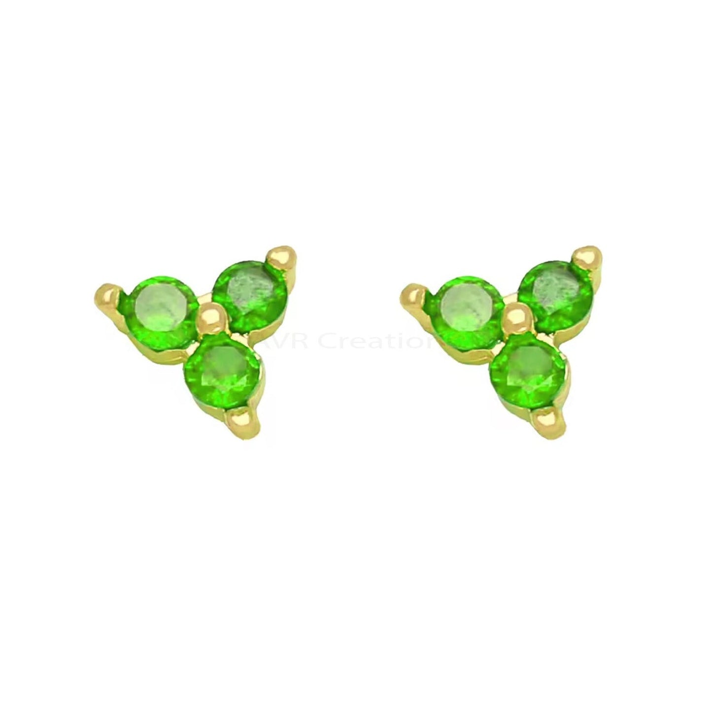 Trio Green Emerald Solitaire Stud Earrings, May Birthstone Earrings, Green Gemstone Earrings, 925 Sterling Silver, Earrings For Women