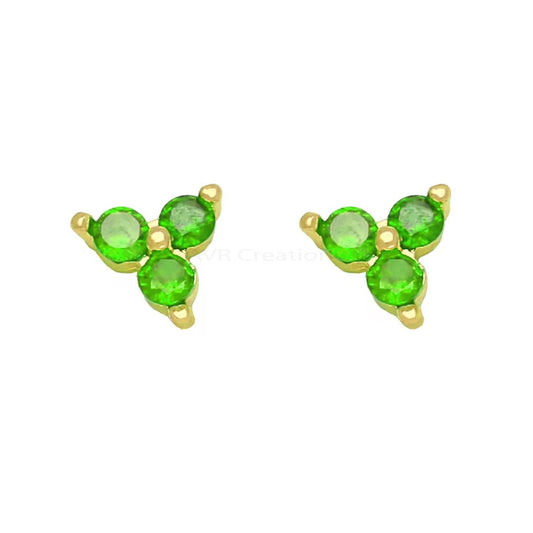 Trio Green Emerald Solitaire Stud Earrings, May Birthstone Earrings, Green Gemstone Earrings, 925 Sterling Silver, Earrings For Women