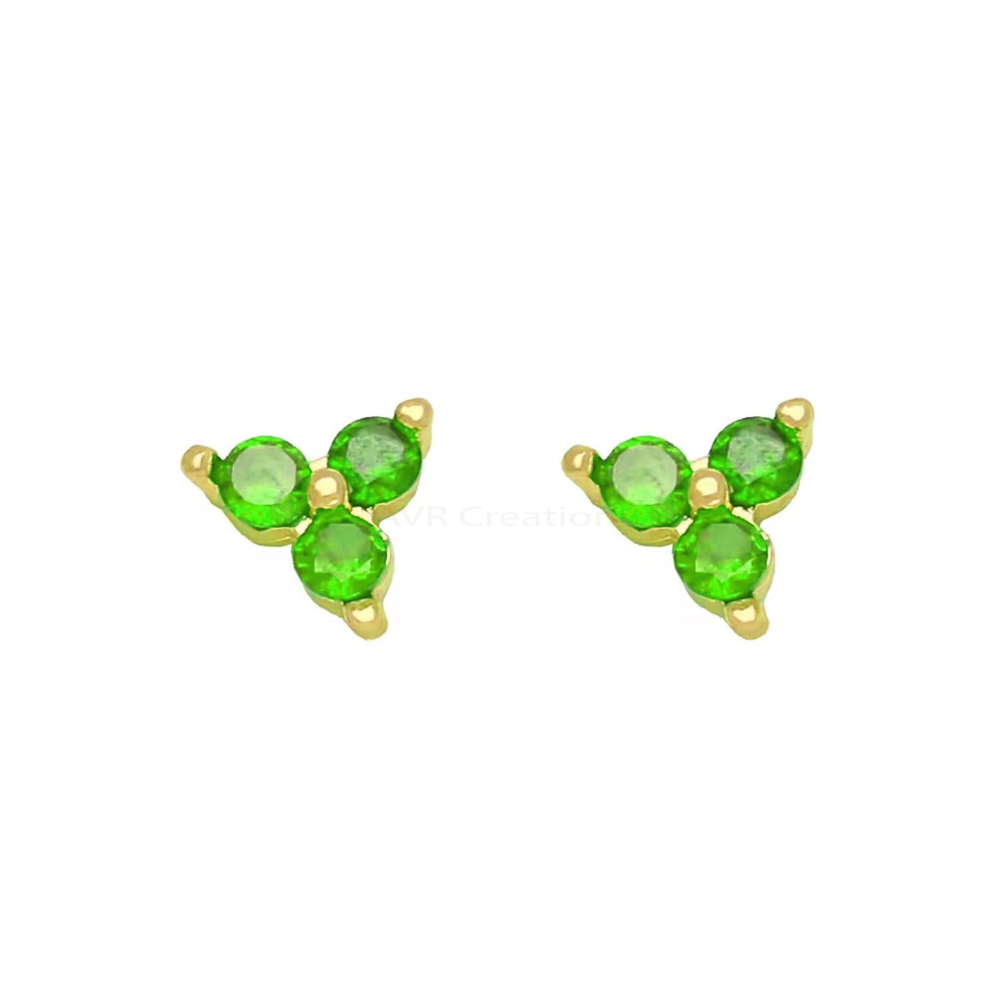 Trio Green Emerald Solitaire Stud Earrings, May Birthstone Earrings, Green Gemstone Earrings, 925 Sterling Silver, Earrings For Women