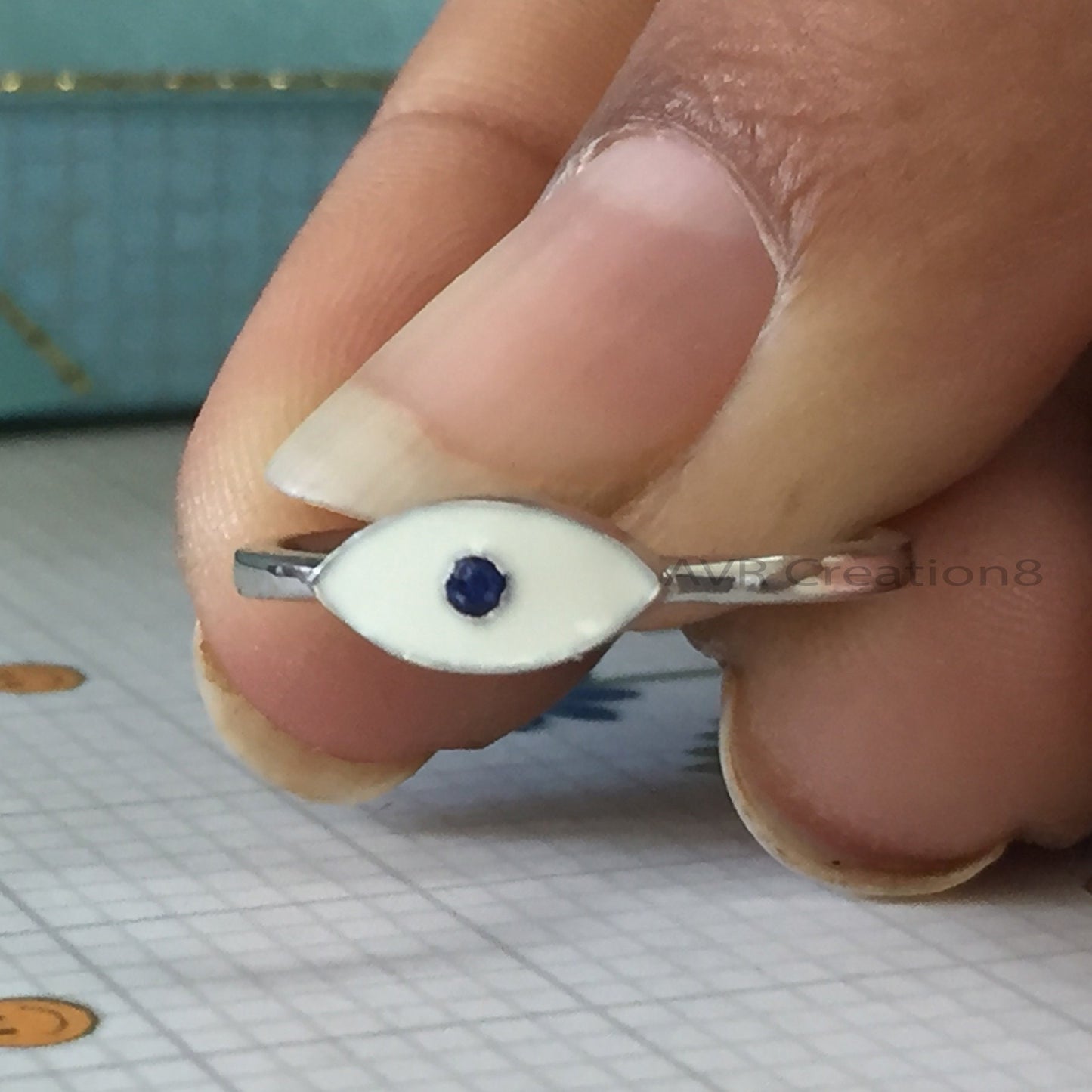 Dainty Evil Eye Stacking Ring For Women, Handmade Ring, Evil Eye Protection Ring, 925 Sterling Silver Ring, Mothers Day Gifts For Mom