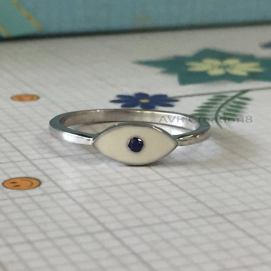 Dainty Evil Eye Stacking Ring For Women, Handmade Ring, Evil Eye Protection Ring, 925 Sterling Silver Ring, Mothers Day Gifts For Mom