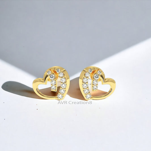 Diamond Heart Shaped Earring, Stud Earrings For Women, Minimalist Earrings, 14k Yellow Gold Plated, Mothers Day Gifts For Mom